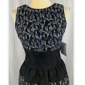 Sleeveless Black Dress with Blue Floral Print